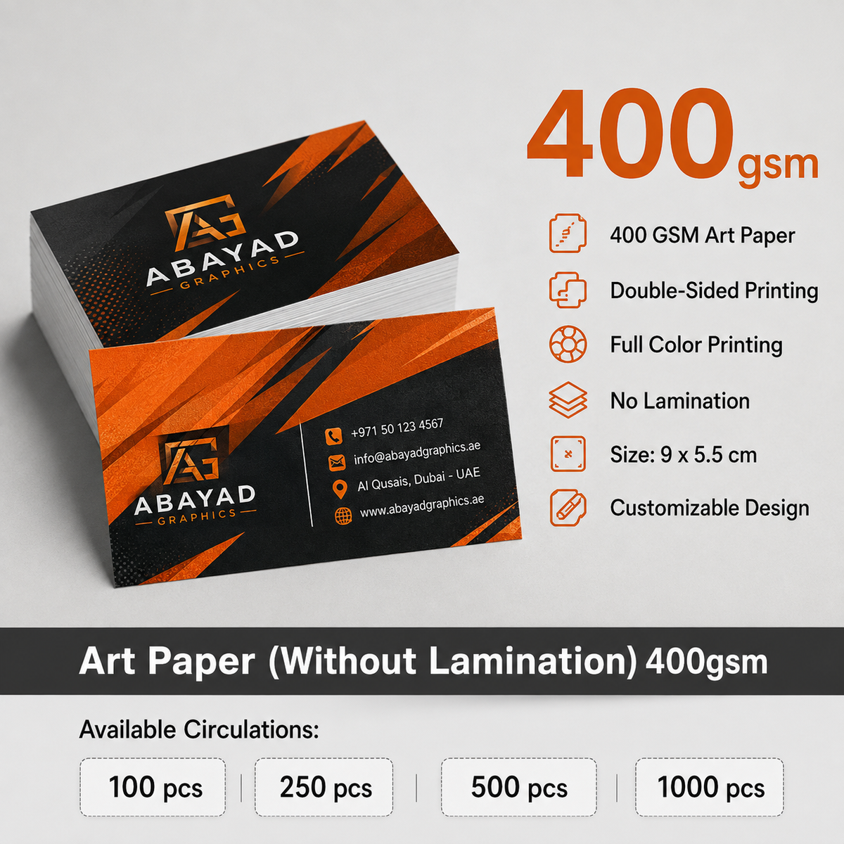 400 GSM Art Paper Business Cards – Without Lamination