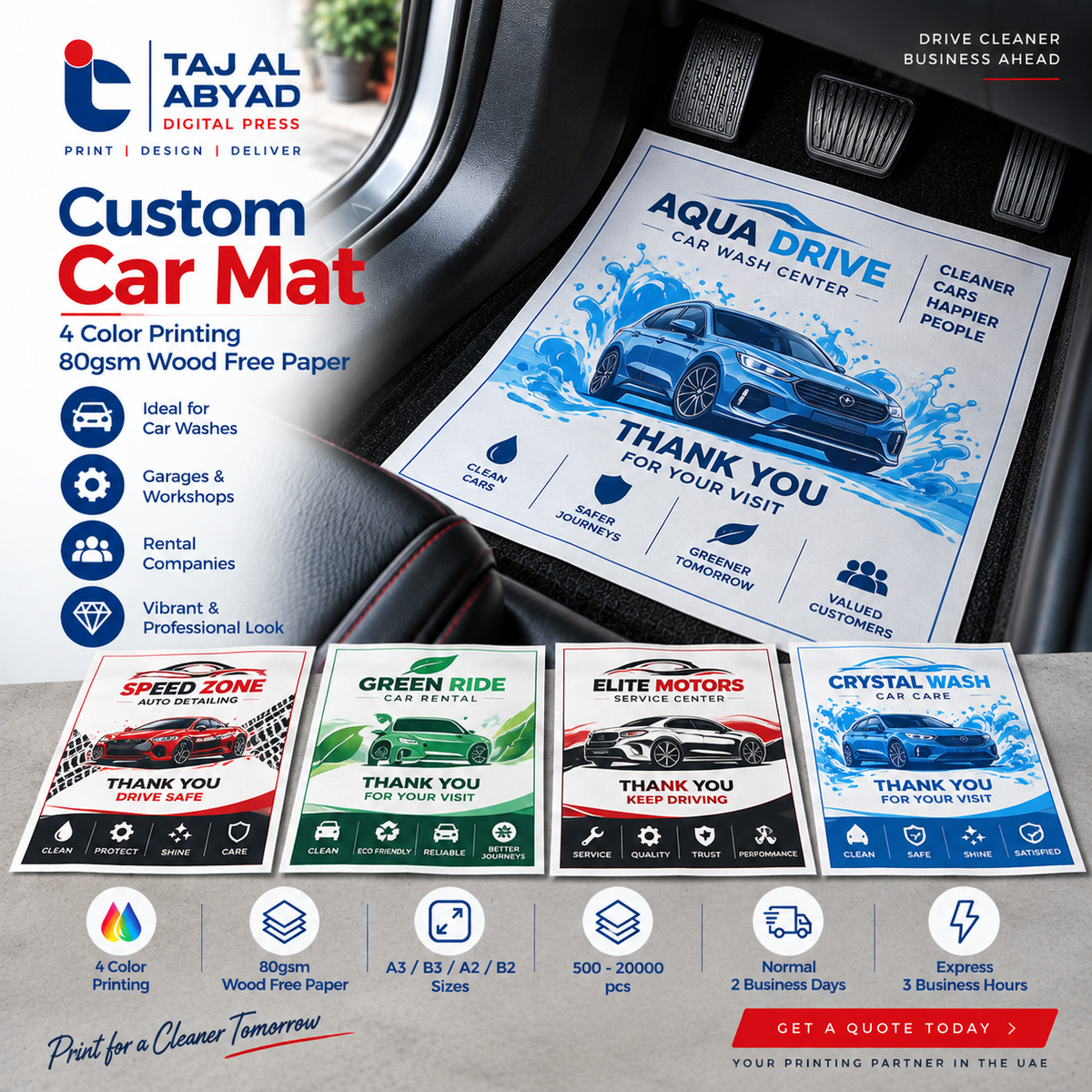 Custom Car Mat Printing – 4 Color, 80gsm Wood Free Paper