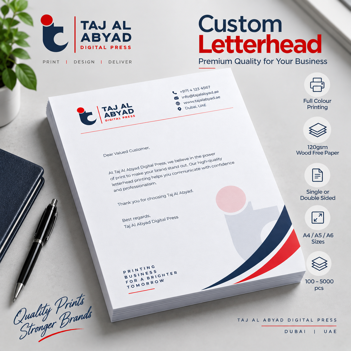 Custom Letterhead Printing – 120gsm Wood Free Paper
