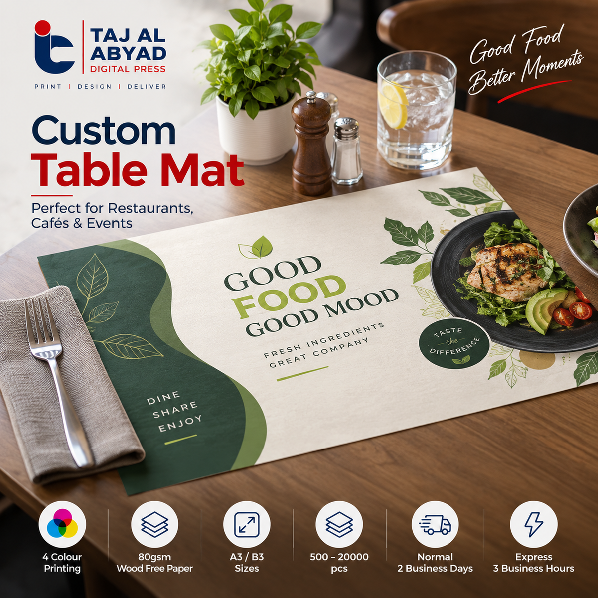 Custom Table Mat Printing – 4 Color, 100gsm Wood Free Paper