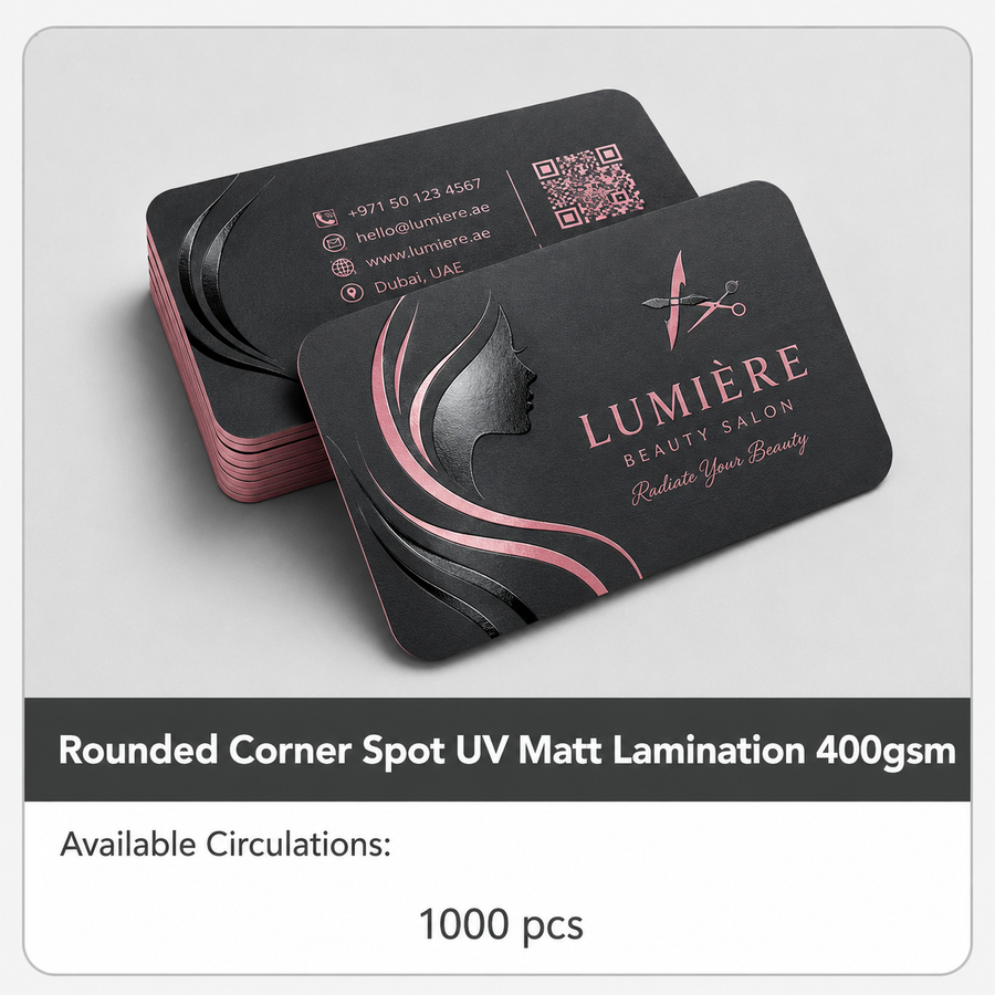 Rounded Corner Spot UV Matt Lamination Business Cards – 400gsm
