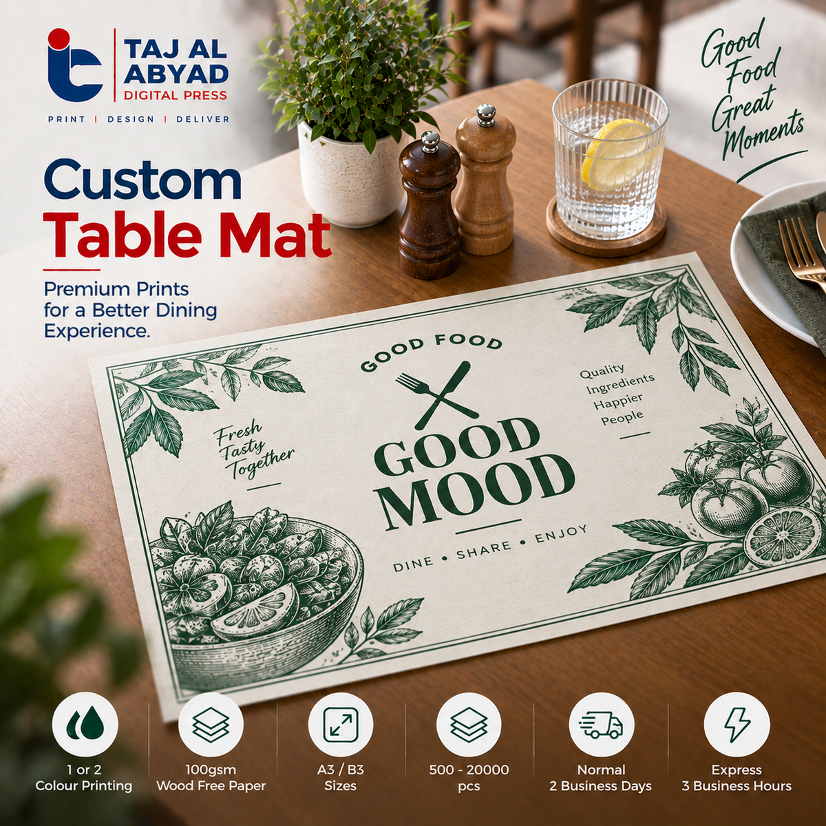Table Mat – 1 or 2 Color, Kraft Brown 100gsm